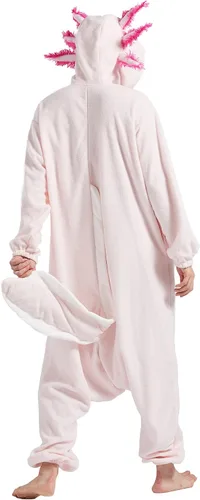 Vista 5 de DELEY Unisex Axolotl Onesie Adult Halloween Costume Anime Axolotl Cosplay Pajamas Warm Sleepwear Homewear