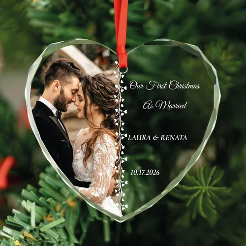 Vista 15 de Adorno personalizado para fotos de matrimonio de Mr & Mrs 2024 – Primera Navidad como casado, regalo de recién casados para parejas