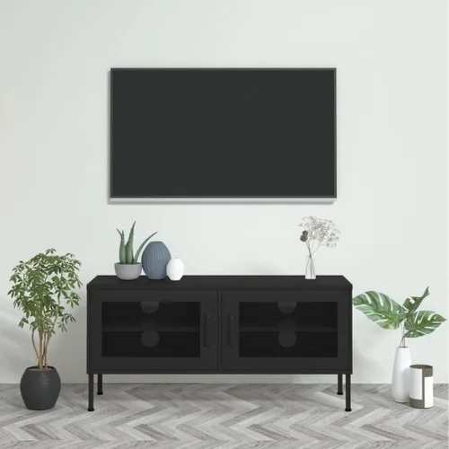 Vista 21 de Soporte de TV de metal de acero con almacenamiento, gabinete de TV de metal clásico, mesa consola de entretenimiento con estantes de almacenamiento