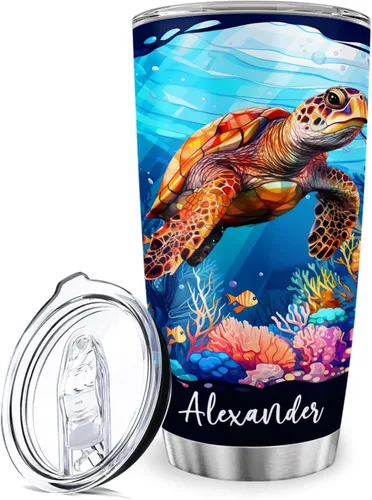 Vista 8 de Vaso de ballena azul con tapa, taza de viaje de acero inoxidable de 20 onzas, vasos personalizados de ballena, regalos temáticos del océano azul