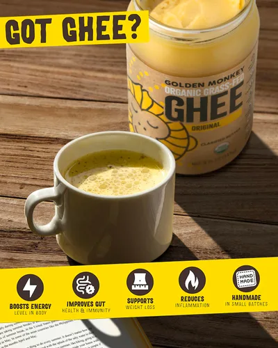 Vista 3 de GOLDEN MONKEY Mantequilla de ghee orgánica – Mantequilla clarificada alimentada con pasto para cocinar, hornear, keto y salud intestinal