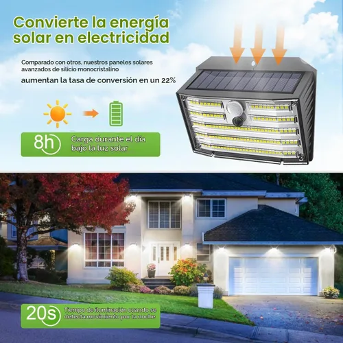 Vista 3 de CLAONER Luces solares para exteriores [126 LED], luces inalámbricas con sensor de movimiento, luces de seguridad impermeables IP65, 3 modos, ángulo