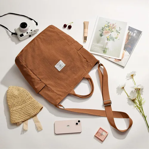 Vista 7 de KALIDI Bolso de mano de pana, bolso grande tipo mensajero para hombro, antisalpicaduras, bolsa cruzada con cremallera, casual, trabajo, compras