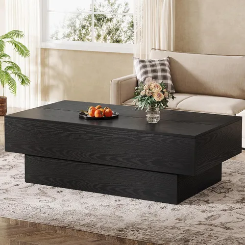 Vista 8 de Tribesigns - Mesa de café moderna negra, mesa de té rectangular de madera de 55 pulgadas, mesa central grande para sala de estar, sala de recepción
