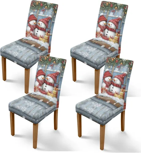 Vista 18 de Rnyleeg Fundas de silla de Navidad para sala de estar, diseño de muñeco de nieve azul, estampado de pájaros, fundas para sillas de comedor, 1
