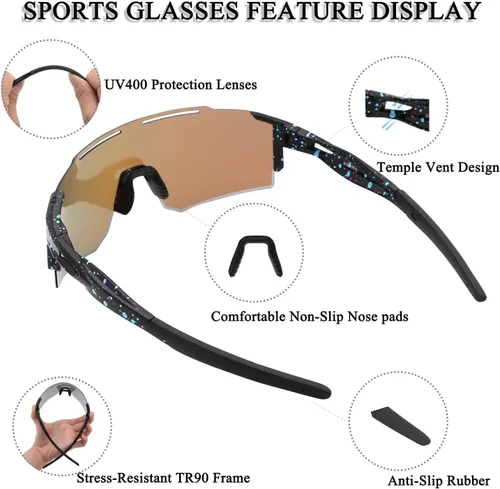 Vista 4 de Lentes de sol polarizados deportivos para hombres y mujeres, protección UV 400 TR90, para ciclismo, esquí, conducción, C1