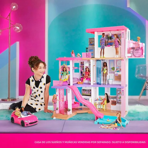Vista 6 de Barbie Vehículo convertible de 2 plazas, coche rosa con ruedas giratorias y detalles realistas, regalo para niños de 3 a 7 años