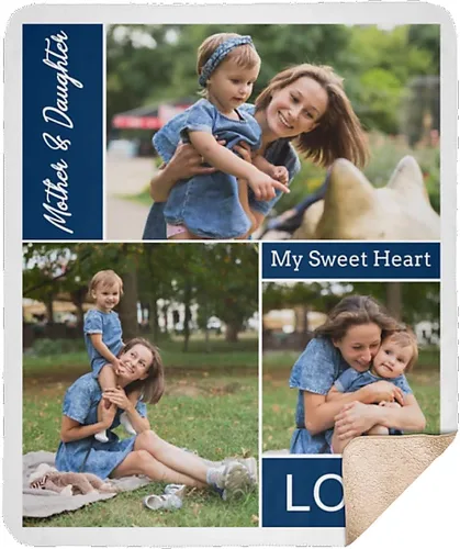 Vista 6 de Manta personalizada con collage de 3 imágenes a todo color. Personalizado de tus fotos y apellido. Manta de forro polar súper suave para bebés