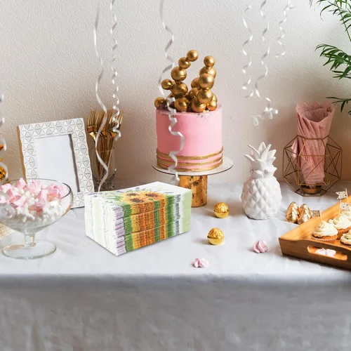 Vista 6 de Paquete de 100 toallas de mano desechables para baño, servilletas de papel de girasol, servilletas decorativas de flores de primavera para baño