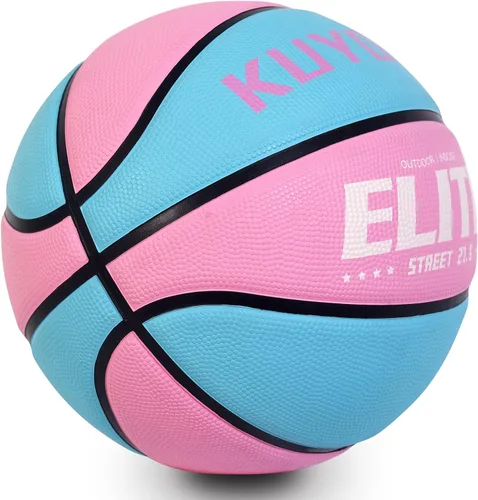 Vista 2 de KUYOTQ Pelota de baloncesto para niños y jóvenes tamaño 5 (27.5") Elite para niñas, baloncesto premium de goma para interiores y exteriores, juego