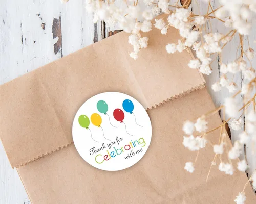 Vista 4 de Pegatinas de recuerdo temáticas de globos de cumpleaños redondas de 2 pulgadas - Juego de 40 etiquetas redondas para baby shower, cumpleaños