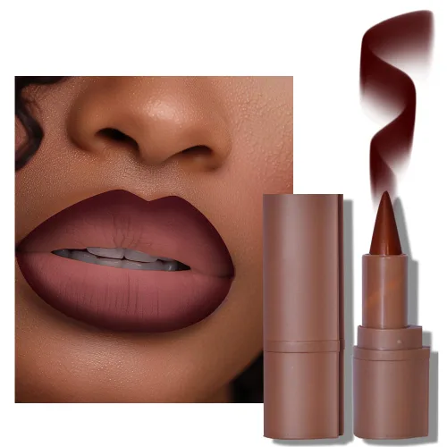 Vista 38 de BAISEN DIARY 2 en 1 doble punta mate delineador de labios y brillo de labios, lápiz combinado de labios marrón nude degradado, delineador de labios