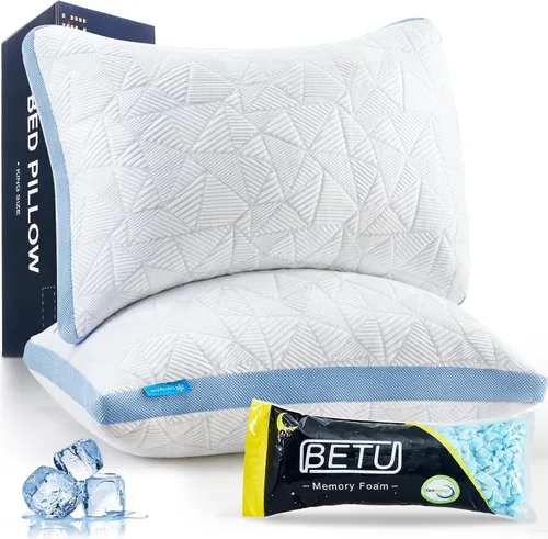 Vista 22 de BETU Almohada refrescante estándar, almohada de espuma viscoelástica triturada fresca para durmientes calientes, almohadas ajustables firmes