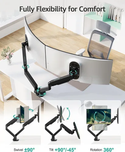 Vista 3 de MOUNT PRO Soporte de escritorio para monitor dual para pantalla ultraancha de 39 pulgadas de hasta 33 libras, brazo de monitor resistente, brazos