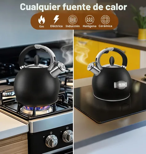 Vista 3 de Hervidor de té de acero inoxidable, tetera de té, tetera silbante vintage para estufa, duradera y resistente al óxido, con un soporte para olla