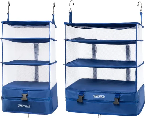 Vista 8 de TABITORA - Estantería portátil y plegable de gran capacidad con ganchos para colgar, ideal como almacenamiento para viajes