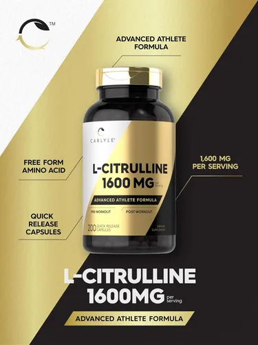 Vista 4 de Carlyle L Citrulina 1600mg 200 cápsulas para hombres y mujeres Fórmula avanzada para atletas Suplemento sin OMG y sin gluten
