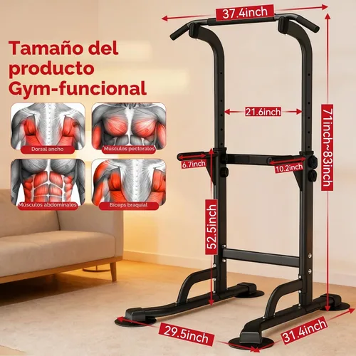 Vista 7 de WATBKHE Power Tower Pull Up Dip Station Foldable, Pull Up Bar Station Adjustable, Multi-Function Home Gym, Strength Training Fitness Equipment
