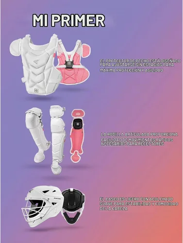 Vista 3 de Easton Jen Schro My Very First Youth Softball Catcher’s Set Helmet, Leg Guards & Chest Protector Included
