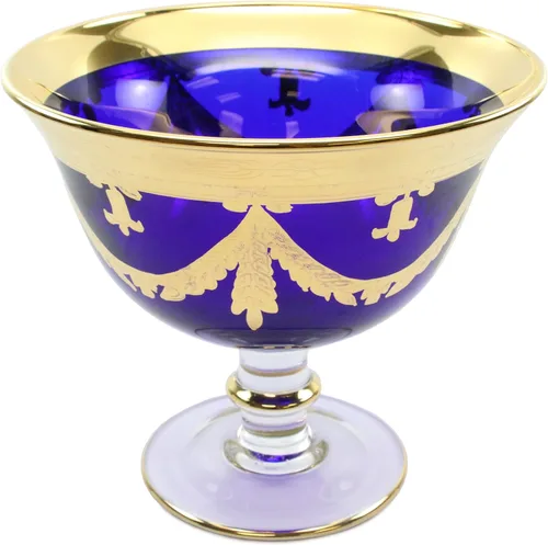 Vista 2 de Italian Collection Crystal Campana - Cuenco para centro de mesa, borde de oro de 24 quilates, patrón de lujo vintage