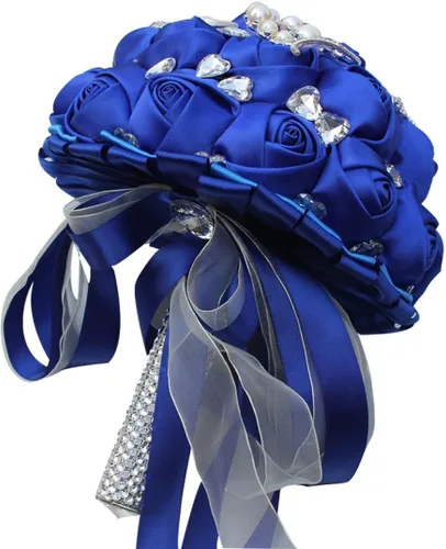 Vista 3 de S_SSOY Ramos de boda románticos personalizables con flores de seda para novia, ramo de broche de dama de honor para novia, con cinta de cristal