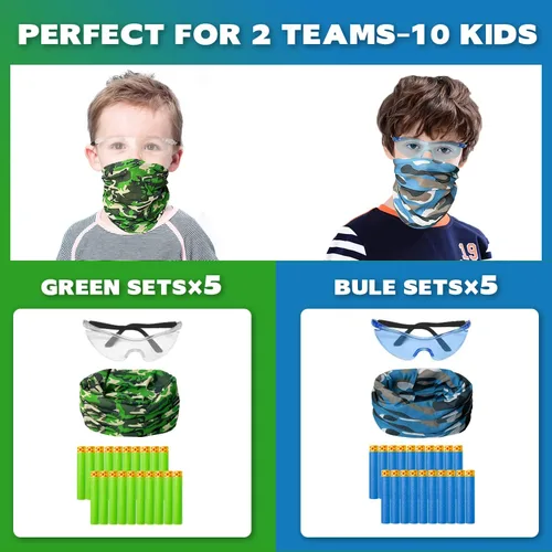 Vista 2 de Suministros de fiesta compatibles con Nerf - Paquete de 10 pistolas de cumpleaños para niños, decoración de guerra, máscaras faciales y gafas, 200
