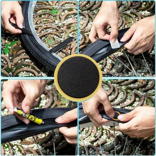 Vista 3 de Kit de 20 parches de neumáticos de bicicleta, parche de reparación de bicicleta sin pegamento, parches redondos de tubo de bicicleta, kit