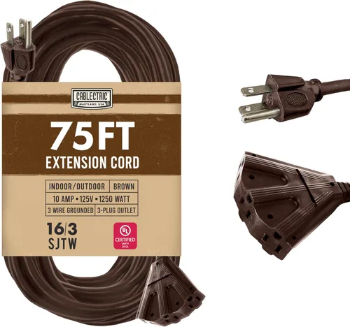 Vista 14 de Cable de extensión marrón de 6 pies con 3 tomas de corriente eléctrica, cable SJTW resistente 16/3 con enchufe de 3 clavijas para seguridad, 13