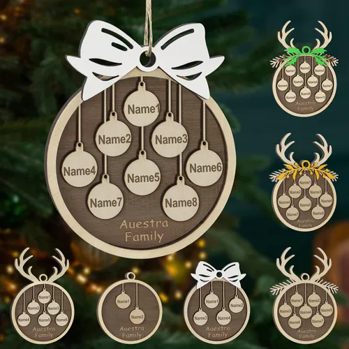Vista 33 de Adornos de Navidad personalizados, familia de 1 nombre, adornos de Navidad de madera personalizados, decoración personalizada, decoración de árbol