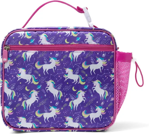 Vista 9 de MEXS Bolsa de almuerzo para niños, lonchera aislada para niñas y niños, lonchera duradera (ajustable) con soporte para botella de agua/forro