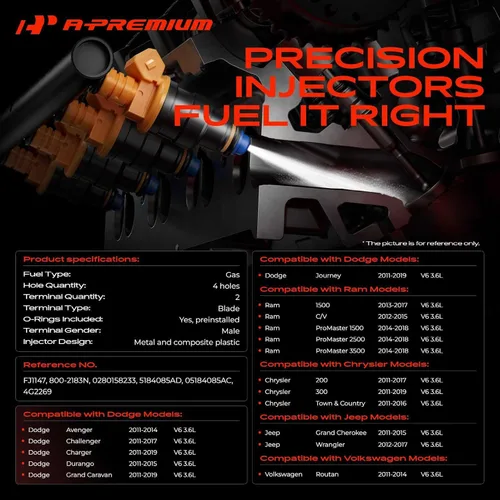 Vista 2 de A-Premium Inyectores de combustible de 4 agujeros 0280158233 compatibles con Jeep Grand Cherokee, Wrangler y Dodge Challenger, Charger, Durango