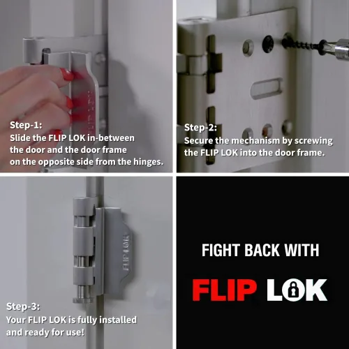 Vista 4 de Cerradura de puerta de alta seguridad FlipLok - 10 veces más fuerte que un cerrojo, cerradura con teclado, negra, sin llave