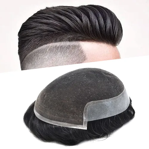 Vista 33 de Hombres Toupee Sistema de Cabello Humano Real para Hombres Encaje Suizo Toupee Para Hombres Nudos Blanqueados Hombres Hairpieces Pieza Para Hombres