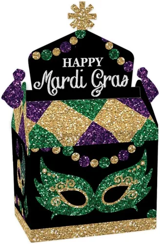 Vista 10 de Big Dot of Happiness Máscara colorida de Mardi Gras, caja de golosinas, recuerdos de fiesta, cajas de golosinas para fiesta de máscaras, juego de 12
