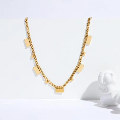 Vista 2 de YADUDA Collar rectangular de oro chapado en oro de 14 quilates, delicado collar de oro para mujer a la moda, chapado en oro, No es una piedra