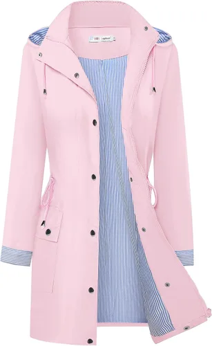 Vista 16 de BBX Lephsnt Abrigos de lluvia para mujer, chaqueta impermeable ligera, rompevientos para exteriores, gabardina con capucha A-verde militar