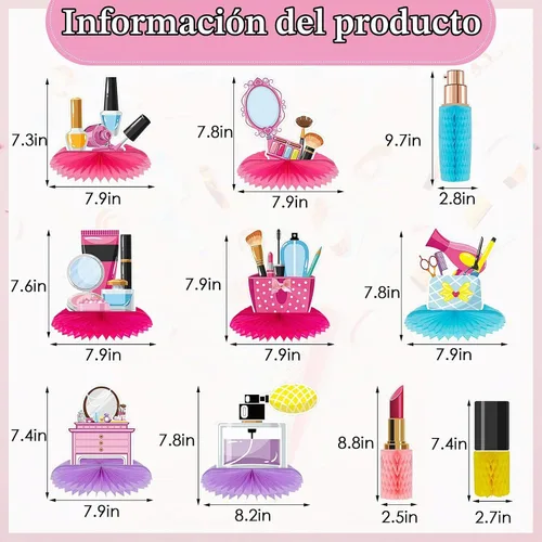 Vista 2 de Censen - 10 piezas de decoración de fiesta de spa para niñas, centros de Decoración de mesa de panal de abeja de maquillaje 3D, cosméticos