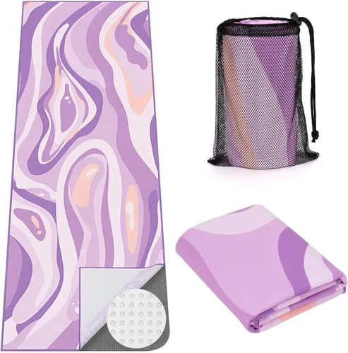 Vista 8 de Toalla para tapete de yoga con grandes bolsillos en las esquinas, tapete de microfibra de agarre antideslizante para yoga caliente, pilates