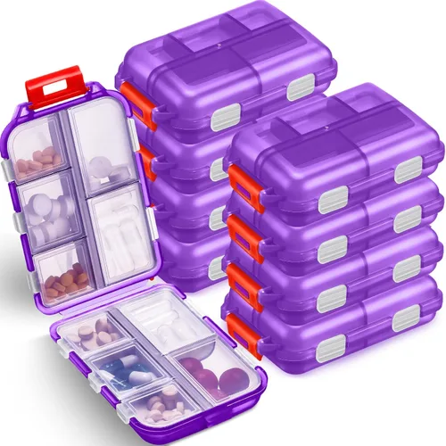 Vista 8 de Meekoo Organizador de pastillas de viaje, 8 unidades, portátil, con bolsillo, contenedor diario, contenedor pequeño, medicina, viajes, con 10 Blanco