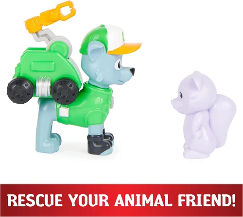 Vista 5 de PAW Patrol Big Truck Pups - Figura de acción Rocky con dron de rescate con plataforma central de comando de montaje en clic y amigo animal