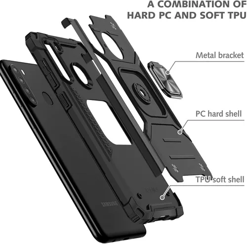 Vista 4 de HNHYGETE Funda para teléfono Galaxy A21: Protector de pantalla de grado militar 360° giratorio Kickstand a prueba de golpes Fundas protectoras