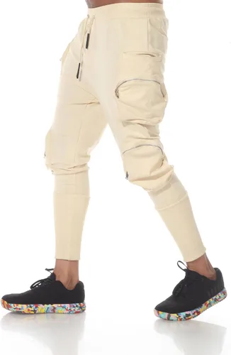 Vista 2 de Jogger beige de moda con bolsillos y cremallera lateral, Beige