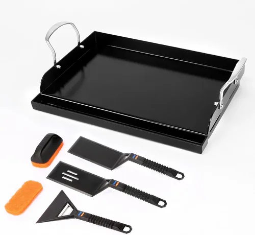 Vista 17 de Parrilla de hierro fundido de 25 x 16 pulgadas para parrilla de gas con kit de herramientas de plancha de silicona, parrilla pre-sazonada