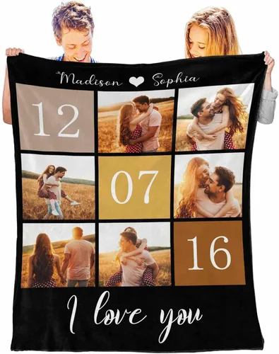 Vista 8 de D-Story Mantas personalizadas con fotos, regalos personalizados para parejas, regalos de aniversario y cumpleaños para esposa, marido, novia, novio