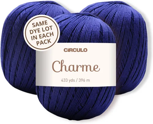 Vista 39 de CIRCULO Charme - Paquete de hilo para tejer y ganchillo, 3 bolas de 100% algodón virgen brasileño mercerizado, peso deportivo suave, color 2012