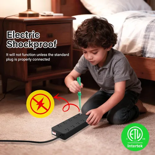 Vista 4 de Tira de alimentación para exteriores de 6 pies, protector de sobretensiones impermeable IPX6, 10 salidas de CA ampliamente espaciadas, cable