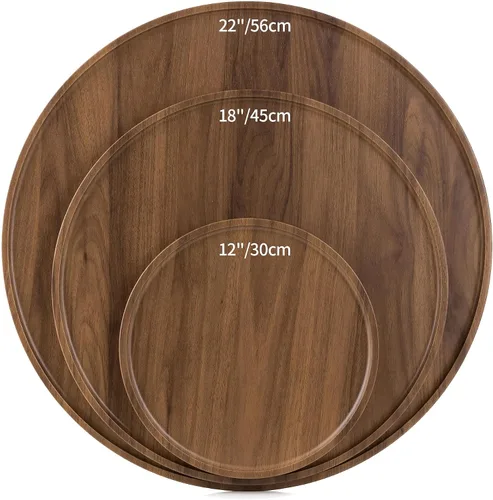 Vista 8 de Hanobe Bandeja otomana grande para servir: bandejas redondas de madera de 18 pulgadas, bandeja decorativa contemporánea para mesa de café, plato