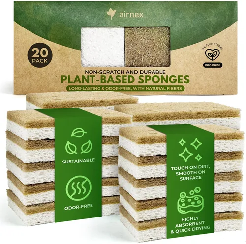 Vista 8 de AIRNEX Esponjas de Cocina Naturales Biodegradables Paquete de 6 - Esponja Raspadora de Celulosa y Fibra de Coco - Esponjas Ecológicas para Platos