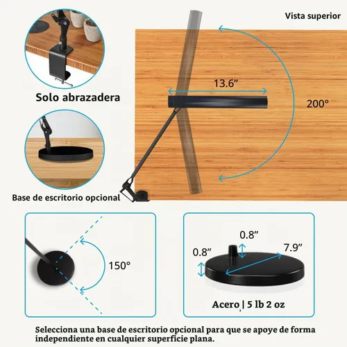 Vista 5 de UPLIFT DESK Lámpara de escritorio LED E7 con abrazadera, 3 modos de color ajustables, luz de arquitecto negra regulable para escritorio de pie