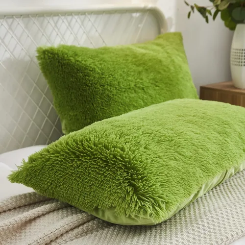 Vista 3 de Juego de 2 fundas de almohada estándar de piel sintética de terciopelo suave, fundas de almohada decorativas con cierre de cremallera